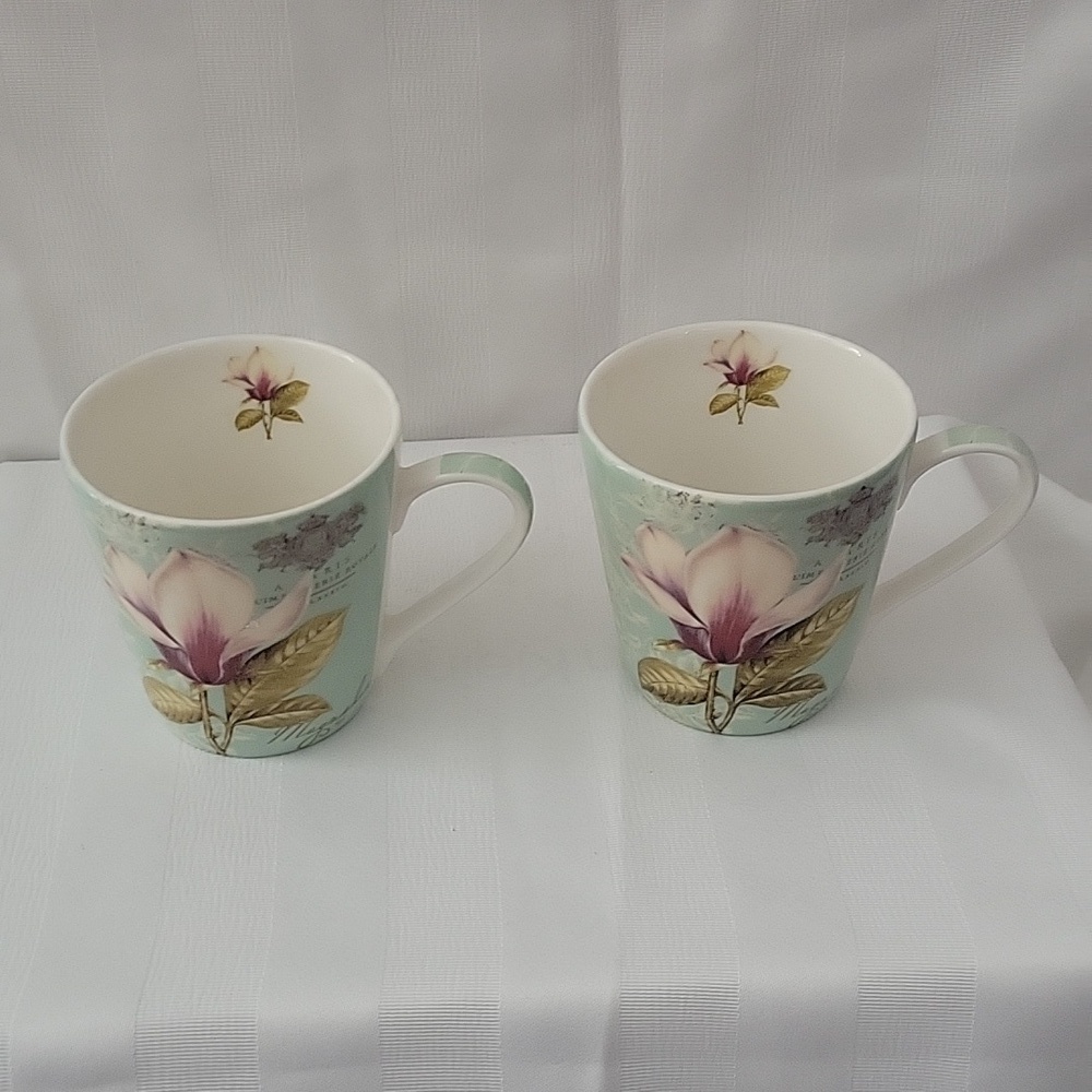 2 Pimpernel Fine Porcelain Vintage Toile Floral Colorful Tea Cups